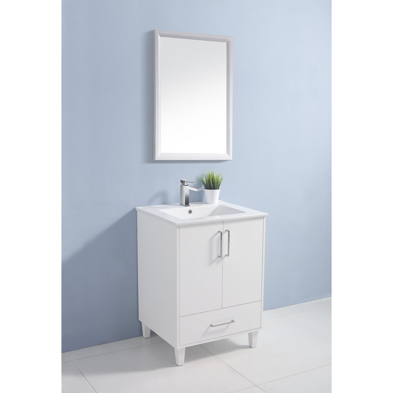 Ensemble de meuble-lavabo simple 25 po avec miroir Marr, Blanc