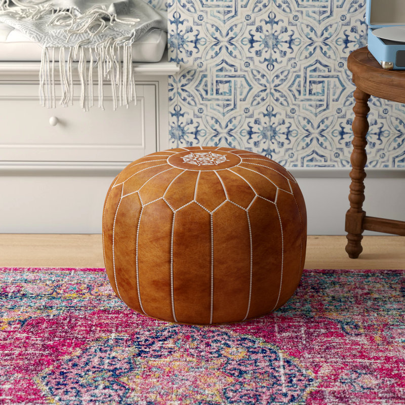 Repose-pieds en cuir marocain Cherise, Brun clair