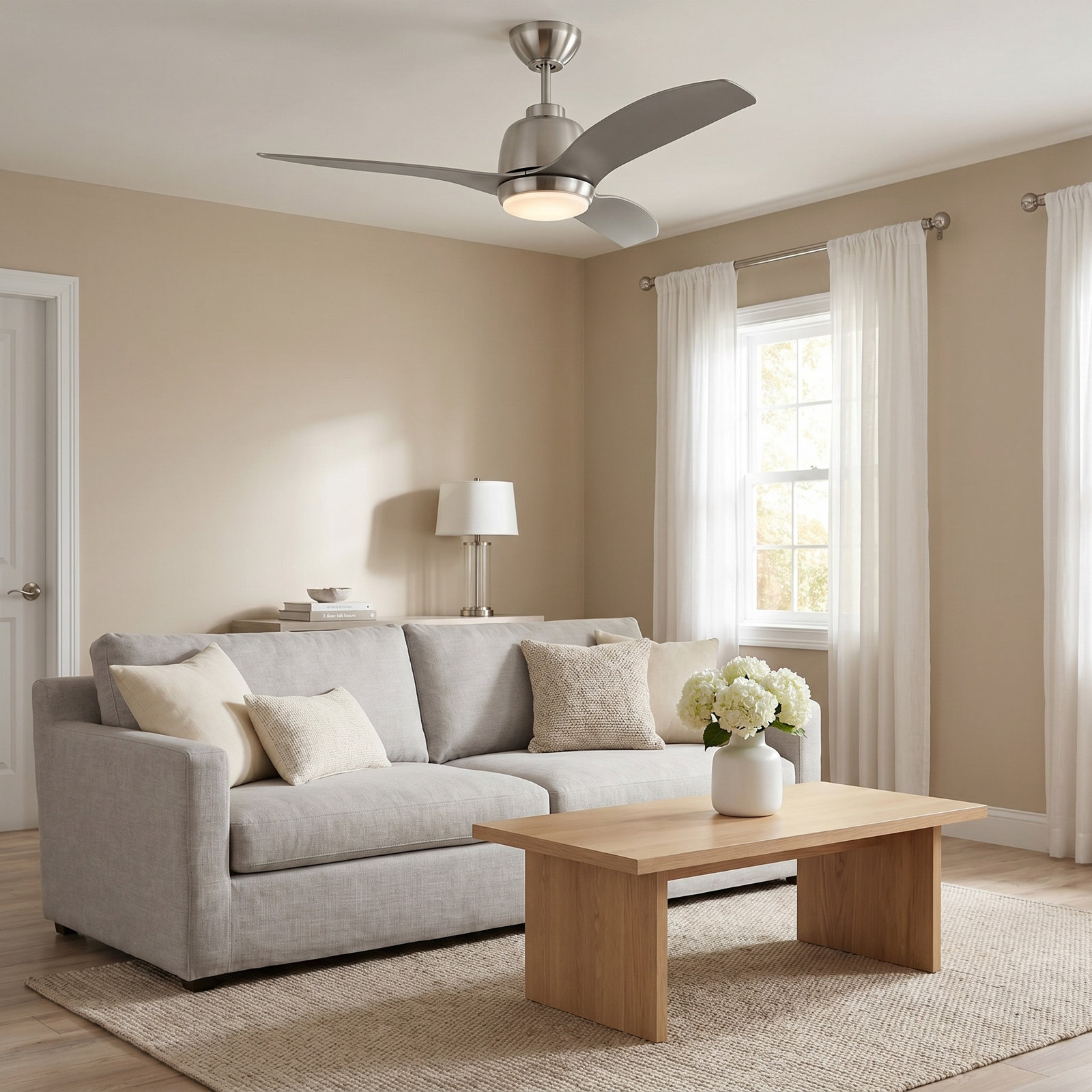 44'' Ceiling Fan with LED Light Kit, Silver, Brushed Steel, 15.18" H x 44" W x 44" D