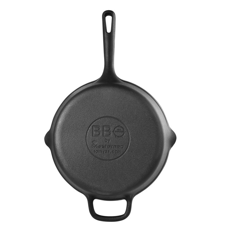 BBQ by MasterPRO - 10 Pre Seasoned Cast Iron Square Grill Pan with Helper Handle and Dual Pour Spouts, 10 Inches, Black