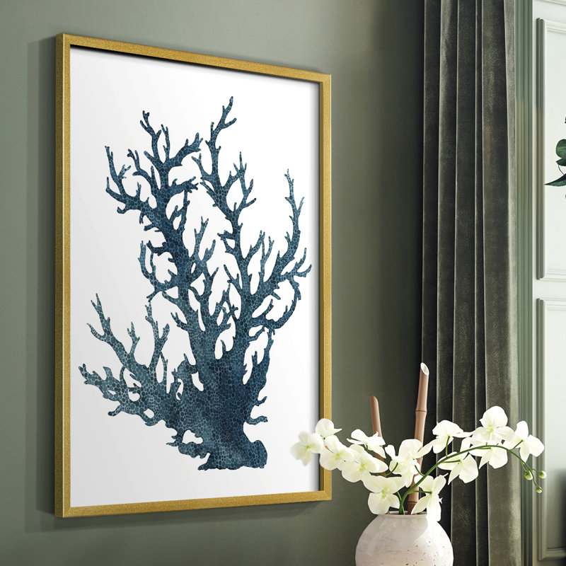 Coral Souvenirs IV, reproduction encadrée - bois massif, Or, H 28 po x l 22 po