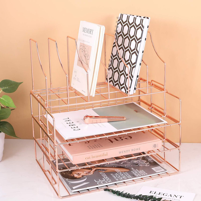 3-Tier Stackable File Tray with Magazine Holder