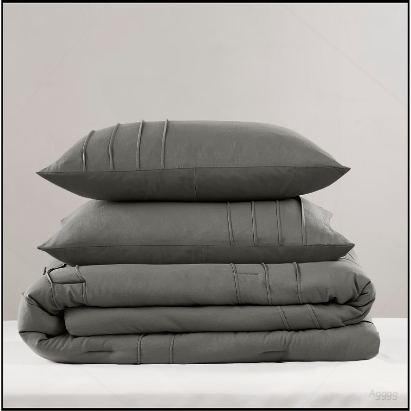 3-Piece Cal King Soft Washed Pleated Comforter Set, Grey