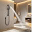 Pomme de douche à main à haute pression noir mat avec barre coulissante combinée, barre coulissante de douche à hauteur réglable de 26,38 pouces, boyau extra long de 59 pouces, coude d'alimentation en laiton-121018731