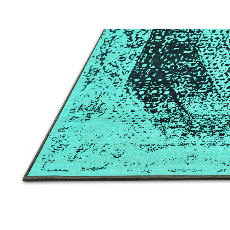 Tapis oriental bleu en laine / polyester tissé à la machine Deandrew, Rectangle 2 pi x 3 pi