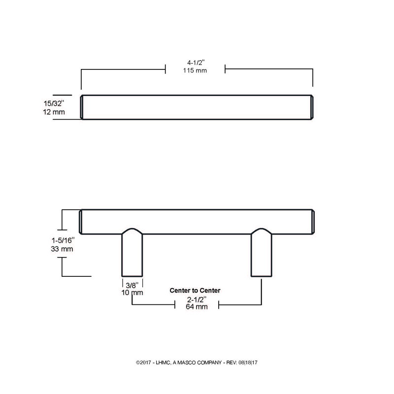 Brushed Steel Modern Bar Pull with Mounting Hardware