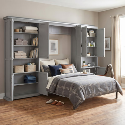 Lit escamotable Queen avec rangement, structure en bois MDF et métal, lit moderne gain de place