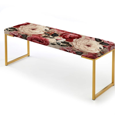 Floral Upholstered Gold Bench