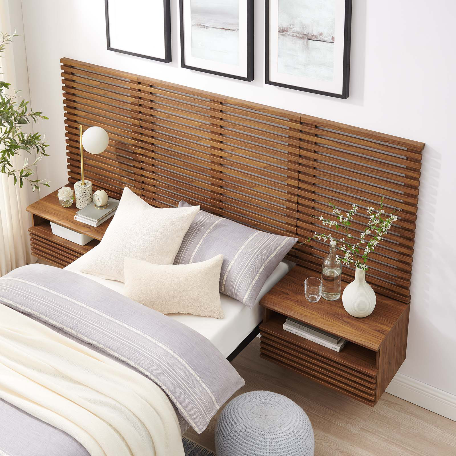 Modway Render Wall Mount Twin Headboard and Modern Nightstands | Wayfair