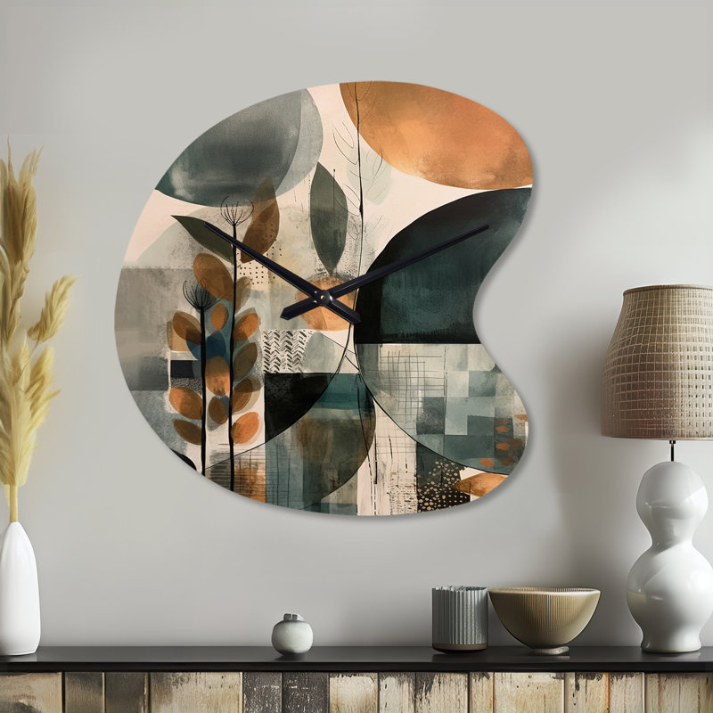 Horloges murales asymétriques en métal vert et brun, Petit