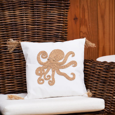 Octopus Handmade Wood Beaded Throw Pillow