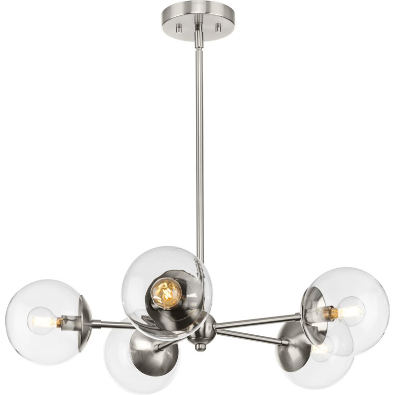 Lustre spoutnik 5 lumières Sasheer, Nickel brossé