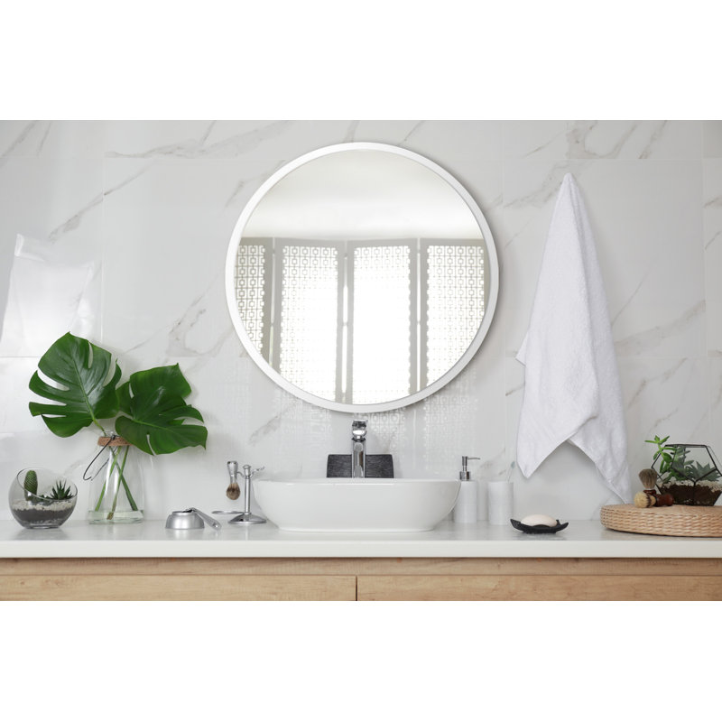 Haletky Glass Wall Mirror, White, 70 H x 70 W