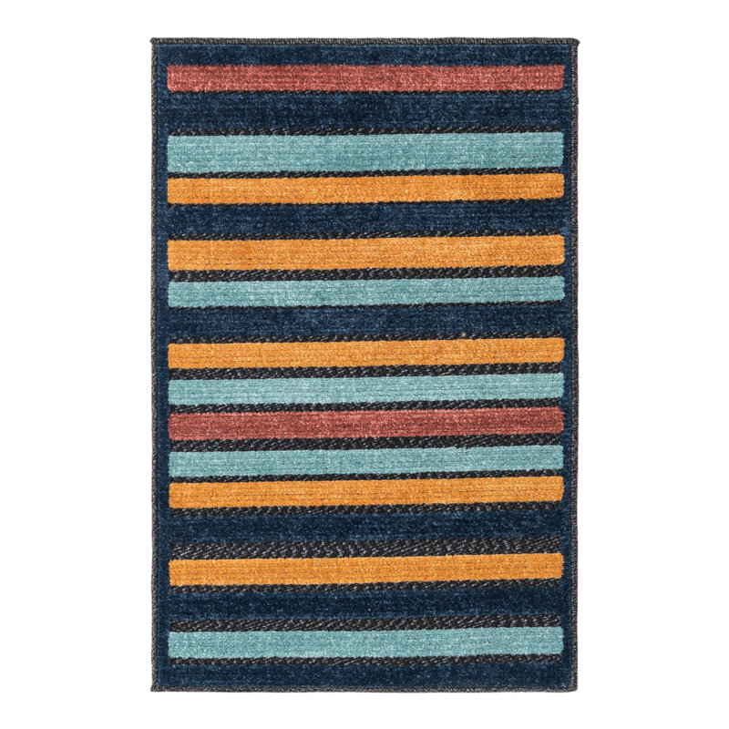 Tapis bleu / rouge / noir tissé à la machine Berdy, Rectangle 2 pi x 3 pi