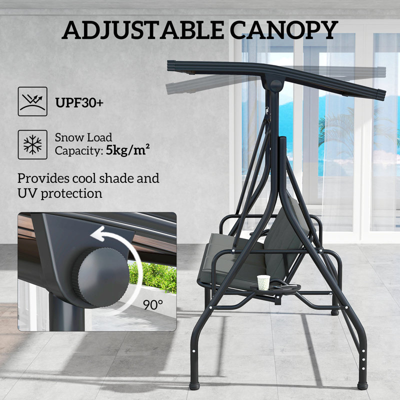 3 Person Porch Swing with Canopy, Dark Gray
