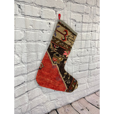 Christmas Stocking Handmade Vintage Stocking Christmas Décor Gift Rug 7''X 17'' #7026