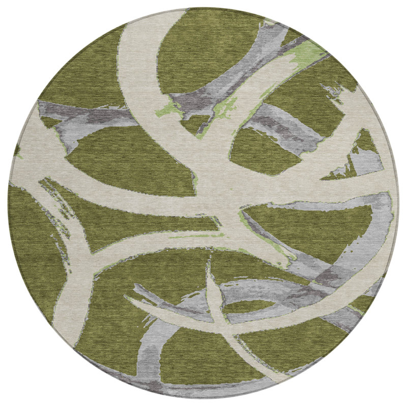 Aloura Green Washable Indoor-Outdoor Rug - , 8' x 8'