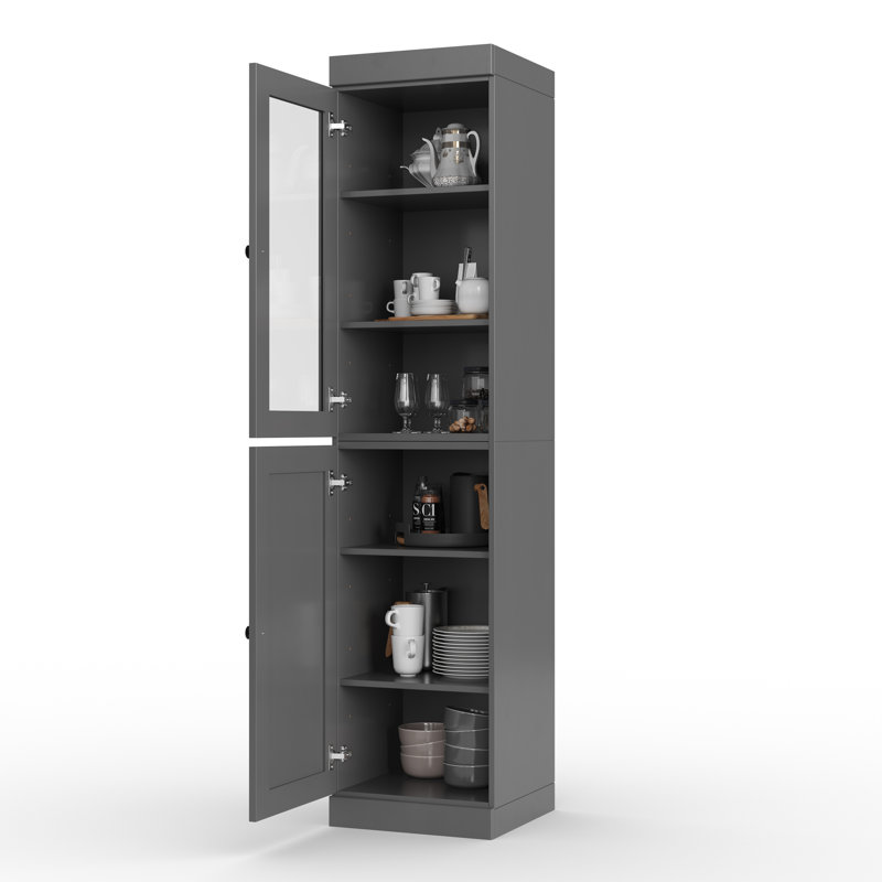 Armoire de cuisine 100% en bois massif, grand rangement modulaire autoportant avec portes en verre et shaker, tablettes réglables, l 16,5 po x H 71,5 po