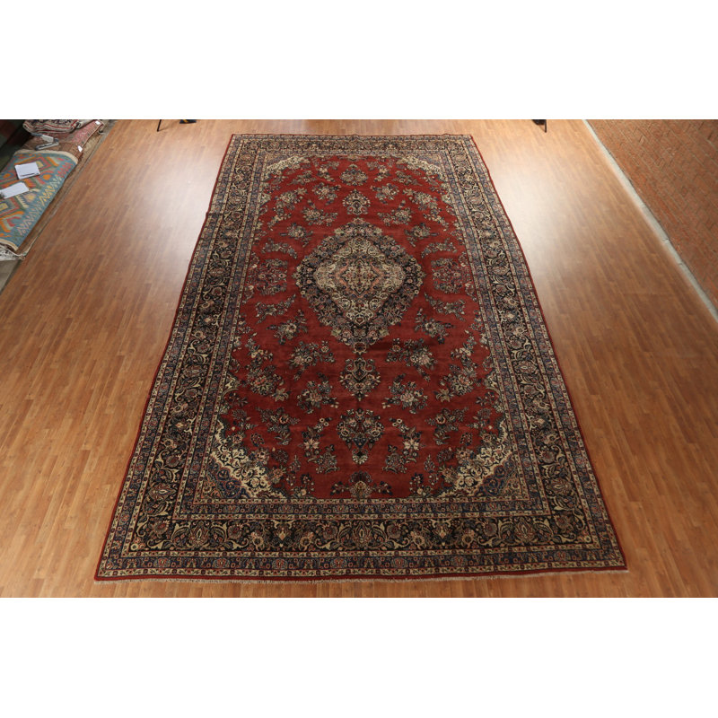 Tapis unique en laine noué à la main de style rectangle des années 1960 de 11 pi 11 po x 20 pi 8 po rouge 1960