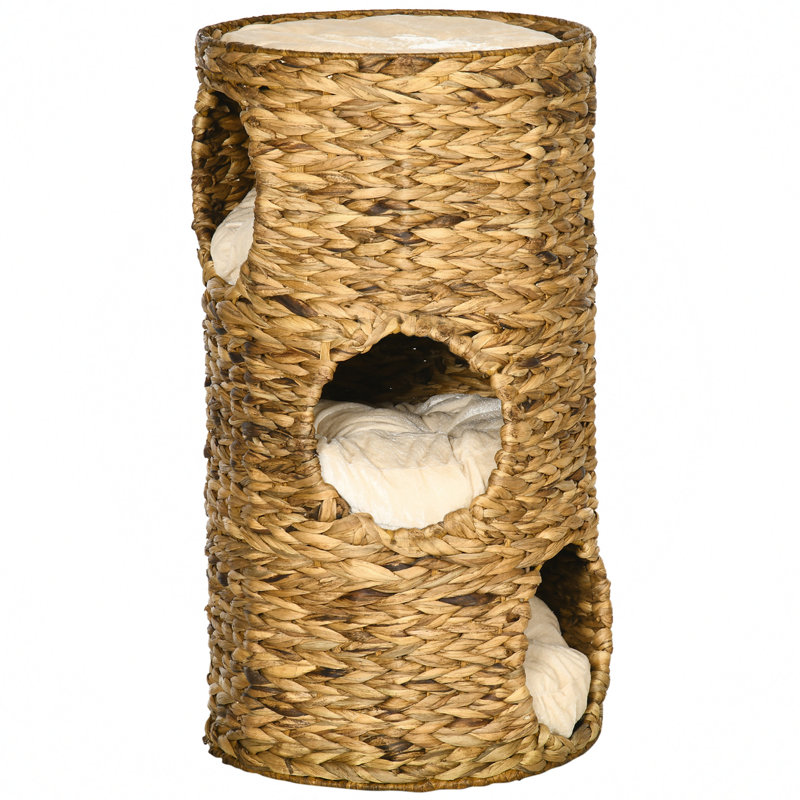 Natural Water Hyacinth Multi-Layer Elevated Cat Bed with Cushions
