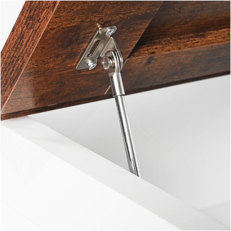 Table basse à plateau relevable avec station de rangement et de charge, table basse multifonctionnelle avec table à manger, table de salon, conception moderne peu encombrante, 35,4 po x 35,4 po, blanc rétro
