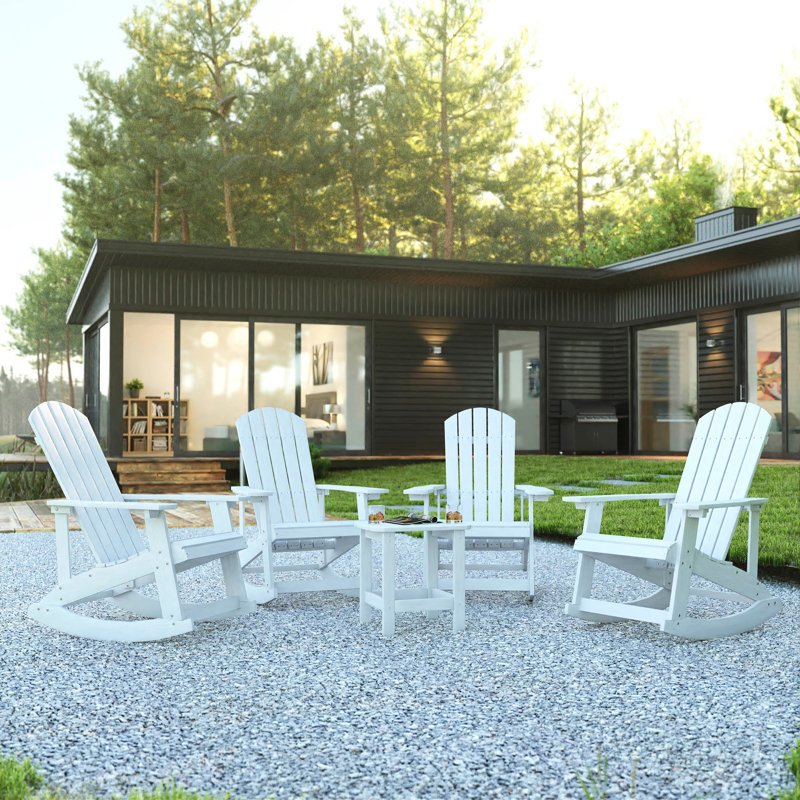 Ensemble de 4 chaises berçantes Adirondack en résine de polyester avec 1 table d'appoint Longmire, Noir