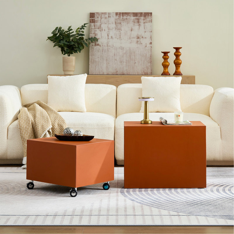 Table moderne en cuir selle MDF orange moderne - deux tailles compactes, parfaites pour le décor du salon et l'utilisation quotidienne