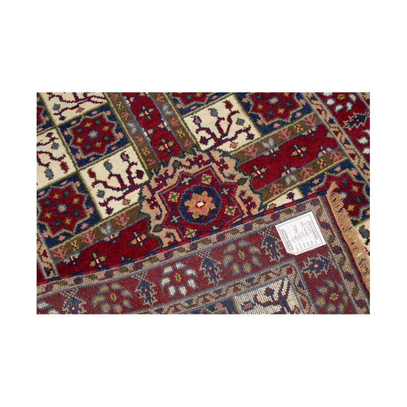 Tapis crème et rouge noué à la main de haute qualité