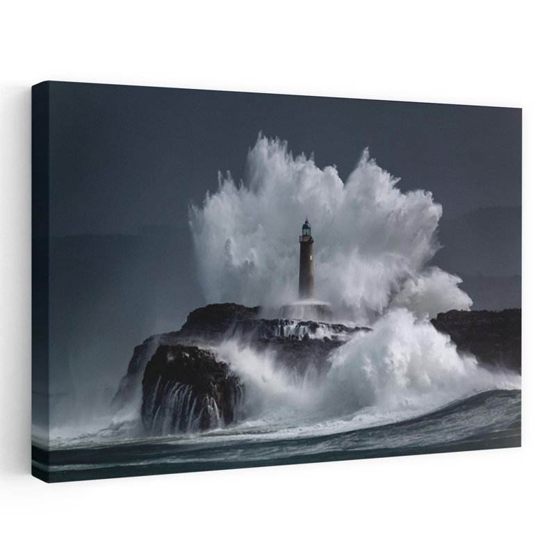 Art contemporain, paysage côtier abstrait dramatique, H 16 po x l 24 po