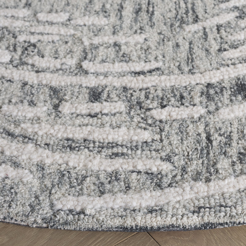 Abstract Hand Tufted Wool Abstract Rug, Round 6'