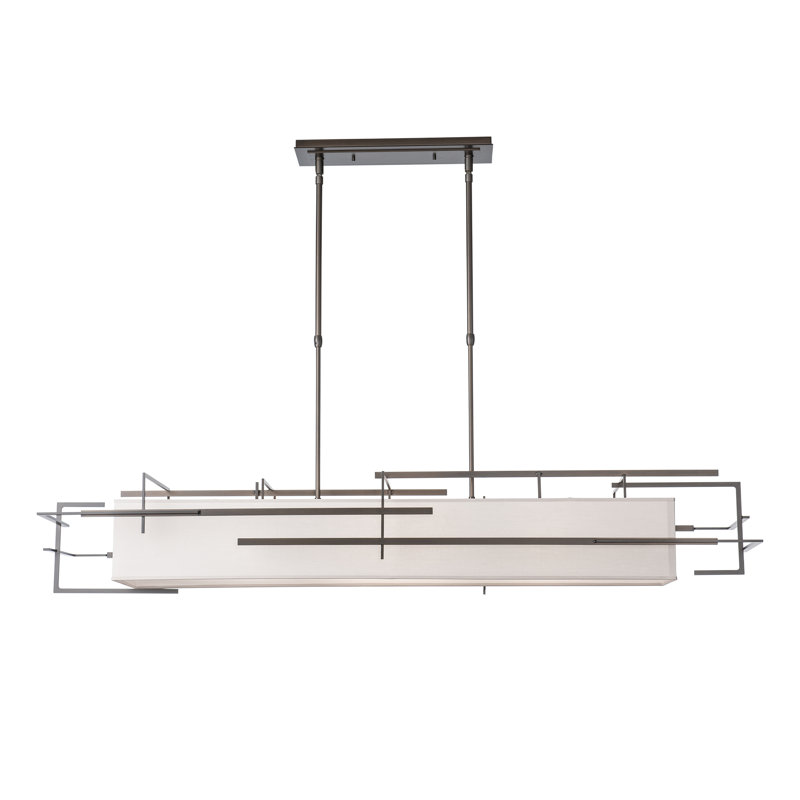 4 - Light Kitchen Island Linear Pendant, Natural Anna, Dark Smoke