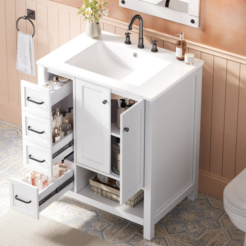 Meuble-lavabo 30 po avec comptoir en céramique, White