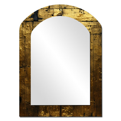 Golden Passage Of Time - Geometric Asymmetrical Decorative Wall Mirror, Modern Arch Mirror, Printed Metal Art
