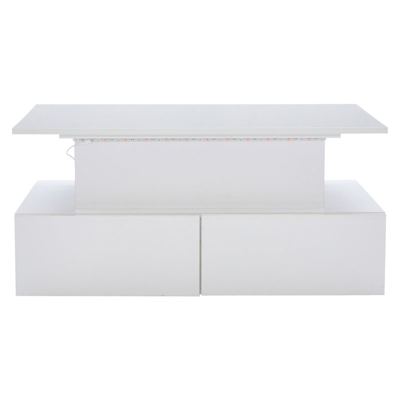 Table basse à hauteur réglable 35,4 po avec DEL et quatre tiroirs Fairmont, Blanc