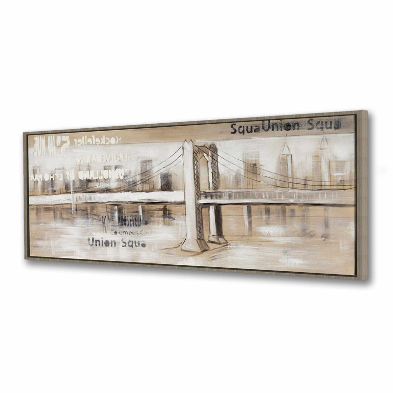 Abstract Bridge with Typography - Industrial Framed Canvas