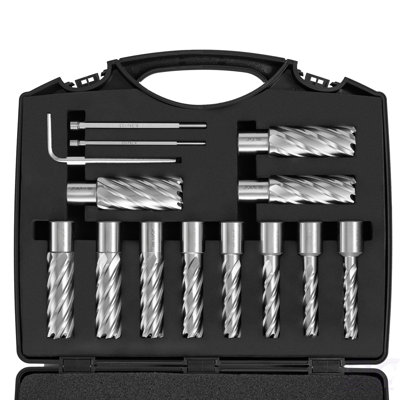 Nnular Cutter Set, 13 Pcs Weldon Shank Mag Drill Bits, 7/16" To 1-1/16" Cutting Diameter, 2" Cutting Depth, M2AL HSS, With 2 Pilot Pins, Hex Wrench And Portable Case, For Using With Magnetic Dr