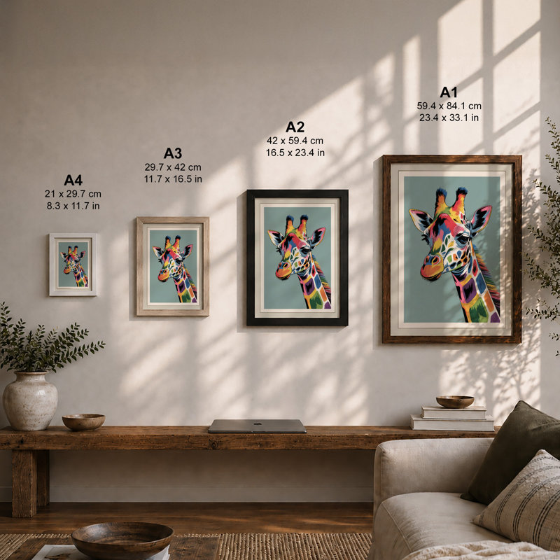 Chromatic Giraffe Modern - Framed Print, Unframed, A3 - 42.0 x 29.7 cm