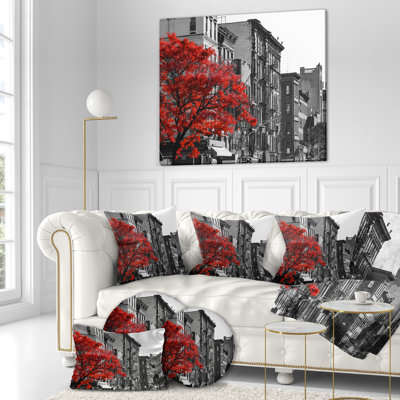 " Red Tree on Black and White New York City Street " Black and White Photography Print