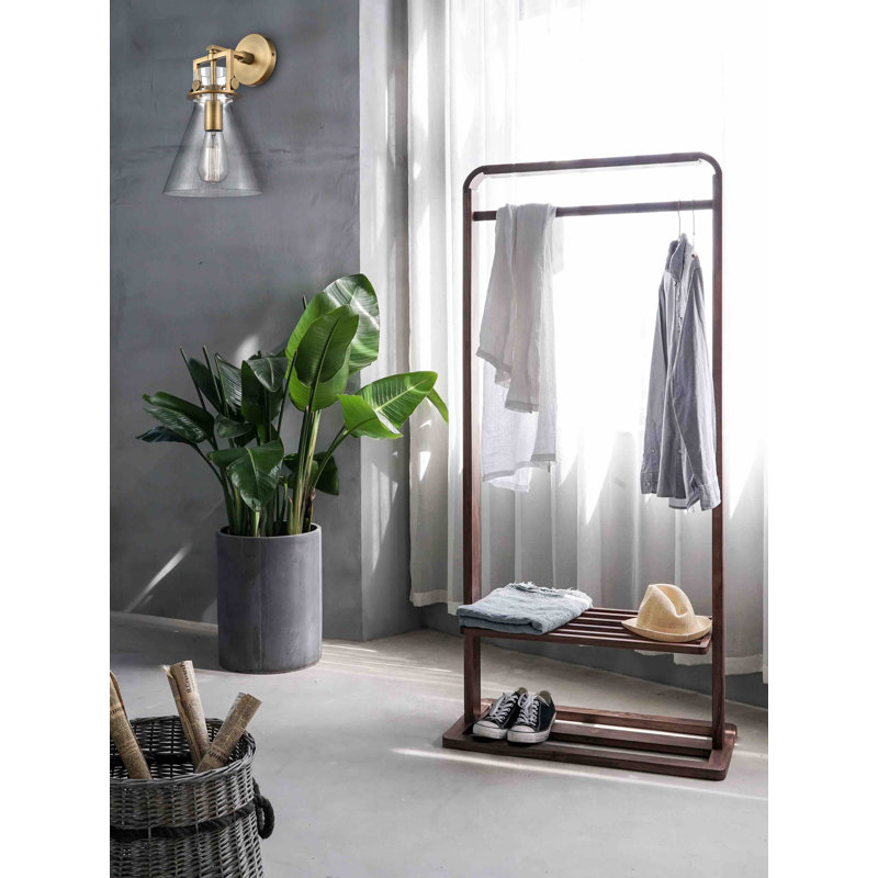 Skokie Steel Armed Sconce, Brushed Brass, Clear