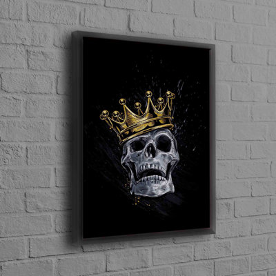 Modern Black and Gold Skull King Skeleton Art on Canvas for Unique Abstract Wall Decor