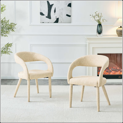 Set of 2 Sherpa Upholstered Dining Chairs with Hollow Backrest and Ergonomic Curves