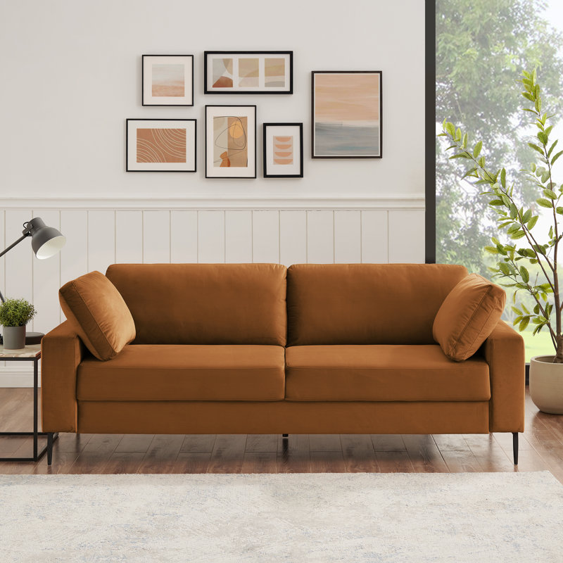 Etta 214.1Cm Velvet Square Arms Sofa, Curry Velvet