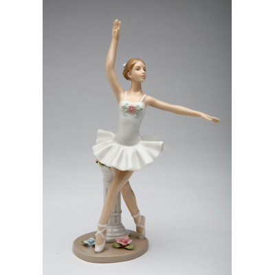 Fine Porcelain Ballerina in White Dress Decorative Figurine- 7 1/4"H
