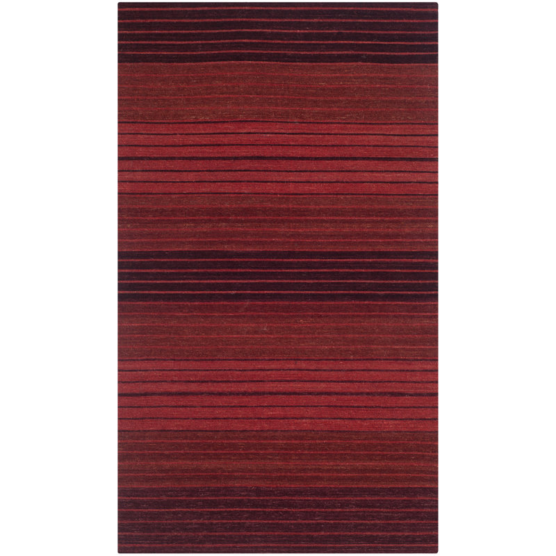 Cruz Hand Loomed Wool/Cotton Striped Rug in Red, Rectangle 2'3" x 4'
