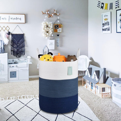 Large Blanket Basket, Tall Laundry Hamper 65L, Nursery Basket With Handles For Storage Toys Clothes Towels, Cotton Rope Woven Organiser, 40 X 50 CM
