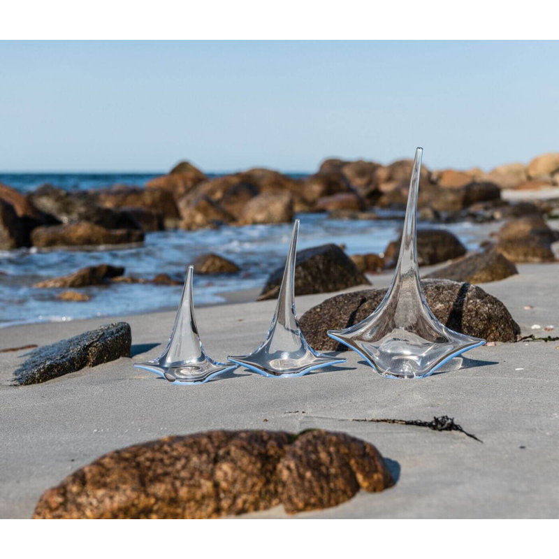 Handmade Glass Sailboat Figurine, 11" H x 9" W x 9" D