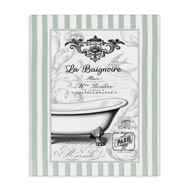La Baignoire sur toile rayée, design par lettré et doublé, H 20 po x l 16 po