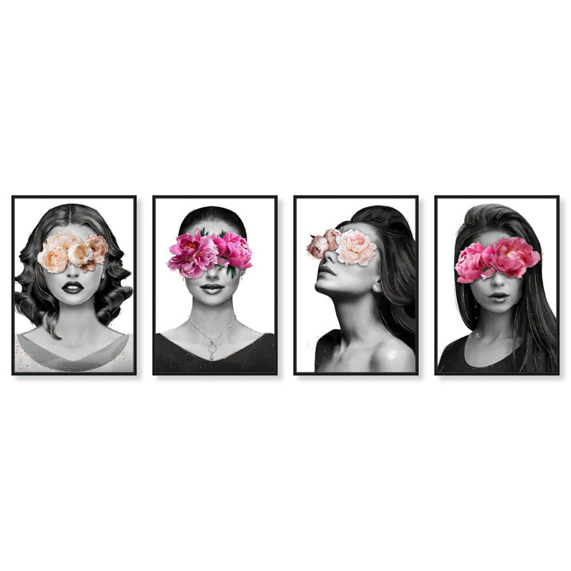 Floral Beauty Set of 4 Hand-applied Heavy Gel Top Coat Floater Frame by Oliver Gal