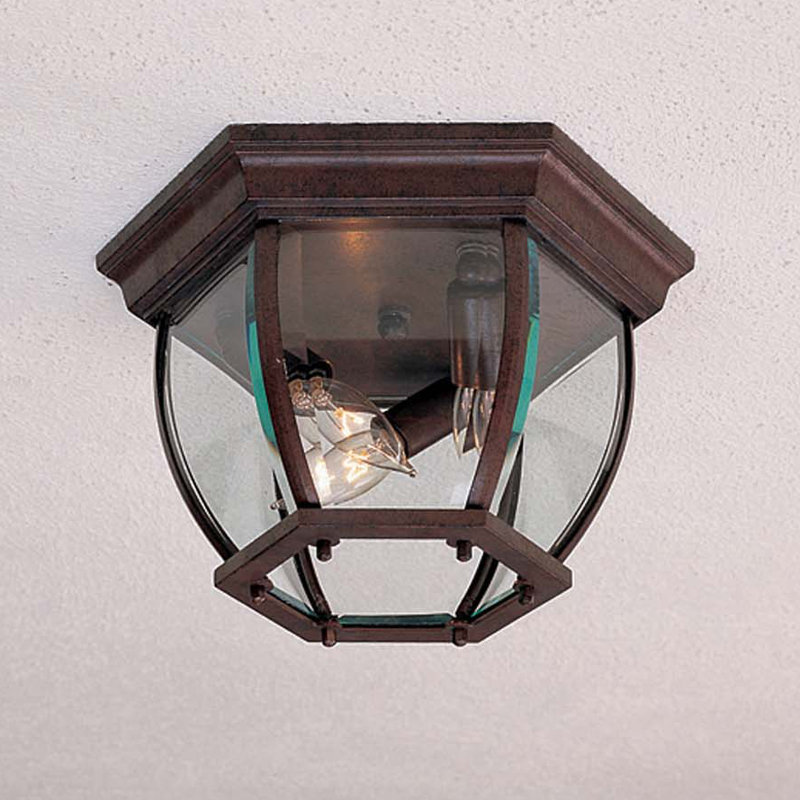 Flush Mount with Beveled Glass in White, Bronze antique, 6.75" H x 10.75" Diamètre