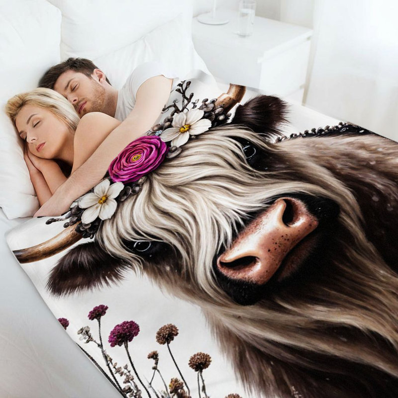 Couverture florale 1pc Highland Cow, L 30 po x L 40 po
